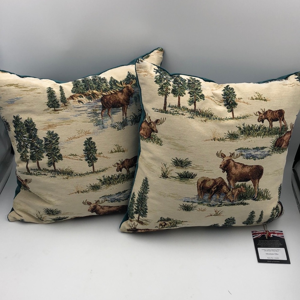 Hines of Oxford Mountain Elks Tapestry Pillows Set of 2